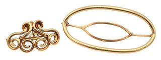 Two 14 Karat Gold Brooches, 9.9 grams.