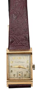 Grand Perregaux 14 Karat Gold Square Vintage Mens Wristwatch.