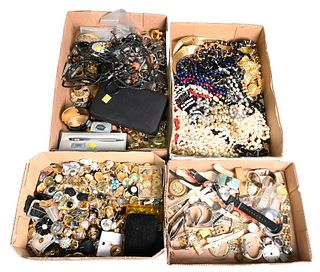 Four Tray Lots of Costume Jewelry, some silver, necklaces, bracelets, earrings, bolo ties, etc.