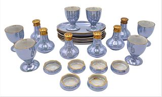 Set of Six Austrian Porcelain Place Settings, Moritz Zdekauer Manufactory, late 19th/early 20th century, each comprising an egg cup; open salt; pepper