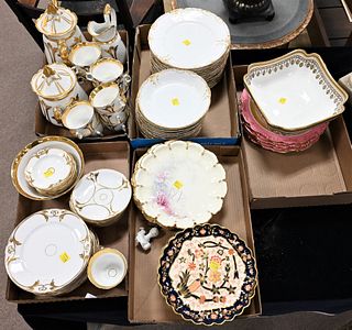Five Tray Lots of Porcelain, to include Paris porcelain tea set, Haviland plates, Theodore Starr Copeland hand painted plates, etc.