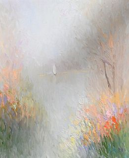 Yolanda Yoli Razzeto, landscape, oil on canvas, signed lower right Yoli, Gallery Revel, New York label, 24" x 20".
