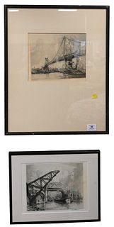 Two Louis Orr (American, 1879 - 1961) Etchings, to include "Cleveland", 7 1/2" x 9 1/4"; along with "Philadelphia", 7 1/2" x 9 1/4"; both signed lower