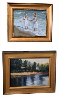 Two Contemporary Paintings, to include James Magner, oil on canvas, 20th century, landscape with lake, signed J. Magner, 9" x 12"; along with a contem