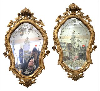 Pair of Gilt Venetian Style Mirrors, having etched figures, height 34 inches.