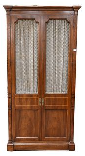 Pair of Mahogany Chifferobe, having shelves along with five fitted drawers and grillwork doors, height 76 inches, width 38 inches.