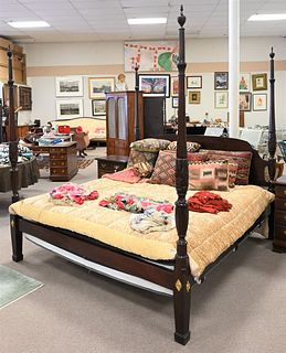 Mahogany King Size Tall Four Post Bed, height 89 inches.