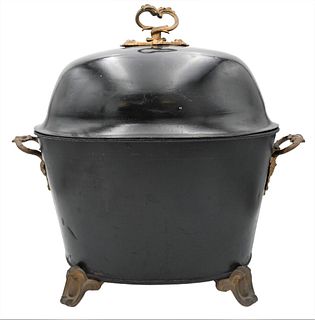 Coal Hod, black painted tole having mounted handles and feet, height 24 inches, width 24 inches.