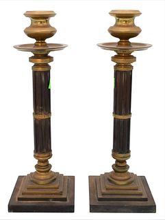 Pair of Heavy Brass and Bakelite Candlesticks, height 12 inches.
