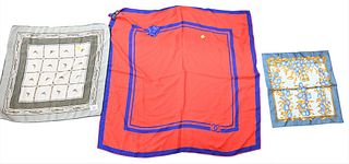 Three Piece Group, to include a Hermes silk handkerchief; a Chanel silk scarf; along with a Celine, Paris handkerchief. Provenance: The Estate of Alin