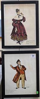 Eight Roon Enbers Illustrations, to include fashion watercolors of figures dressed in different outfits, possibly character play, 13 1/2" x 10 1/2".