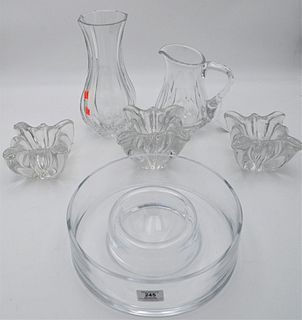 Six Piece Baccarat Lot, to include three freeform bowls, tallest 4 1/4 inches; a crystal vase; crystal caviar dish; along with a pitcher; tallest 12 i