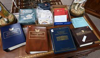Large Group of Stamps, Books and Sheets, along with 42 piece U.S. Presidential dollar coin collection.