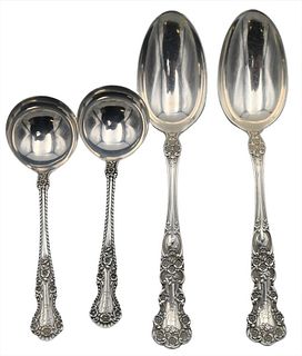 24 Piece Gorham Sterling Silver Flatware Set, Cambridge pattern, to include 12 tablespoons; 11 bouillon spoons; along with 1 server; longest 8 3/4 inc