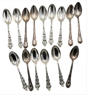 15  Piece Lot, to include 9 sterling silver Tiffany & Company teaspoons, 9.77 t.oz, along with 6 Tiffany silver plate teaspoons. 
