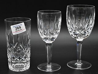 31 Piece Waterford Kildare Set, to include 10 red wines, height 7 inches; 10 white wines; 8 water glasses; 1 creamer; 1 bottle coaster; along with 1 v