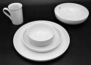 60 Piece Dansk Set, Arabesque White, to include 10 dinner, 11 soup bowls, 15 mugs, 8 cereal bowls, 13 salad, 1 charger, along with 2 serving bowls.