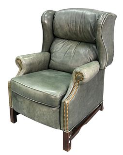 Century Furniture Company Green Leather Reclining Chair, height 42 inches.