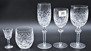 45 Piece Lot of Waterford Crystal Stemware, Aroca pattern, to include 12 white wines, height 7 3/4 inches; 12 red wines; 9 champagne glasses; 6 rocks;