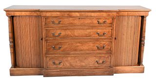 Mahogany Credenza, having four drawers flanked by tambor doors and columns, height 34 1/2 inches, top 19" x 72".