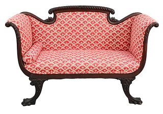 Federal Style Mahogany Loveseat, having carved claw feet, height 36 inches, length 55 inches.