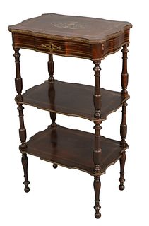 Edwardian Mahogany Stand, having lift top opening to reveal mirror and tufted upholstered bottom, top with brass inlay and trim, height 33 inches, top