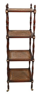Edwardian Mahogany Four Tier Etagere, having caned inserts, height 46 1/2 inches, top 14" x 14".