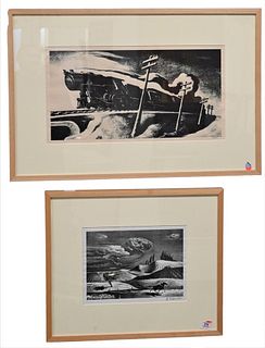 Two Framed Pieces, to include Georges Schreiber "Racing the Storm", lithograph, pencil signed; along with a print after Thomas Benton, Going West; 10 