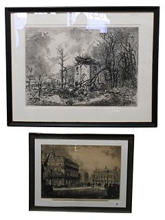 Two Louis Orr (American, 1879 - 1961) Etchings, to include "Belleau Woods", 21 1/4" x 29 3/4", pencil signed lower right and titled and dated lower le