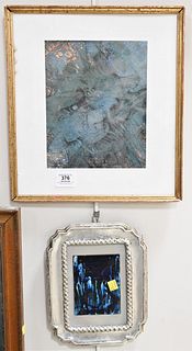 Five Piece Framed Art Group, to include Venice at Night, blue abstract, unsigned; Regina Thomas, Natures Stanzas, mixed media collage; Brigette Hanf, 