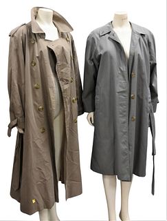Two Burberry Trench Coats, one 3/4 length and the other full length.