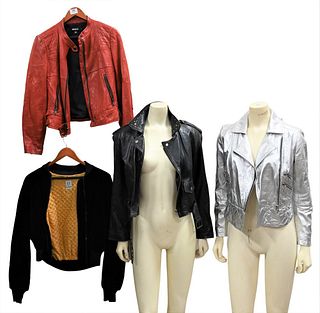 Four Women's Jackets, to include DKNY red leather, Preen Line, a leather motorcycle jacket, along with a suede coat.