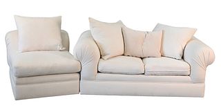 Two Piece Kreiss Living Room Set, to include loveseat, length 66 inches; along with an armless chair.