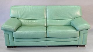 Roche Bobois Green Leather Sofa, length 76 inches.