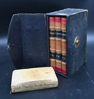 Group of Books, to include 1663 Francisco Carriere Chronological; a three volume set; ledger; leather bound daybook; blotter, in fitted box.