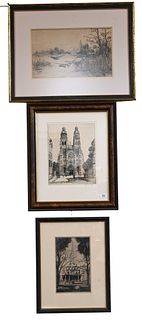 Group of Approximately 21 Etchings and Engravings to include Caroline Armington, La Cathedrale De Tours, 64/100; Paul Geissler, Philadelphia; Charles 