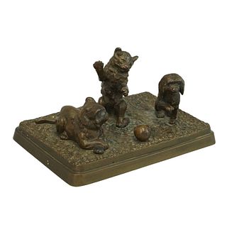 Playing Cats and Dog Bronze Sculpture