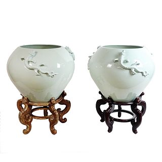Pr Large Modern Chinese Celadon Vases