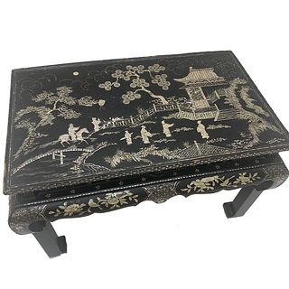 18/19C Chinese Black Lacquer MOP Table
