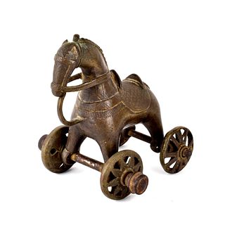 Indian Bronze Horse on Wheels Temple Toy
