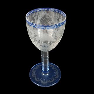 Blue to Clear Etched Glass Goblet