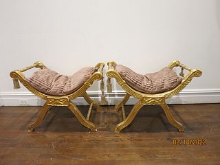Pr. French Gilded and Cushion Seat Window Benches