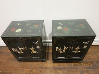 Pr. Chinoiserie Decorated 2 Door Cabinets