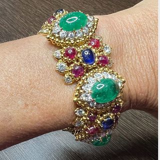 Platinum Diamond Emerald Sapphire Ruby Bracelet