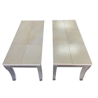 2 Carl Springer Style Lucite Base Goatskin Tables