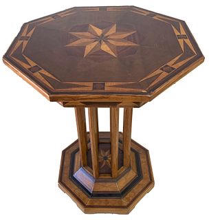 Antique Marquetry Wooden Inlaid Octagonal Table