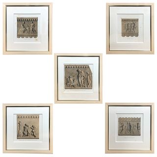 Lot of 5 Vintage Greek Relief Wall Carving Prints