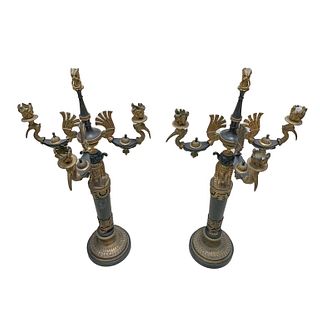 Pr 19th C French Egyptian Revival Bronze Candelabr