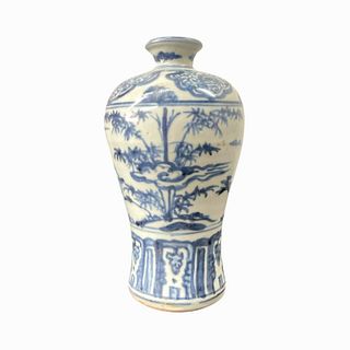 Chinese Ming Blue & White Mei Ping Lotus Vases
