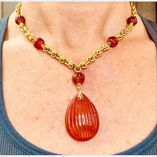Antique 14K Yellow Gold Carnelian Necklace